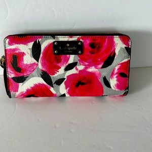 Kate Spade Floral grey, pink, white and black continental wallet